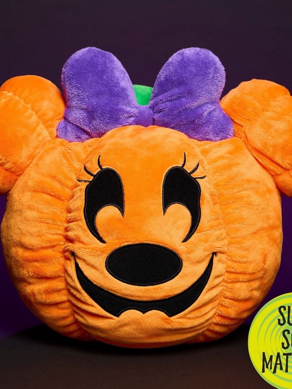 Minnie Orange Pumpkin Plush pillow Accessory with Purple Bow